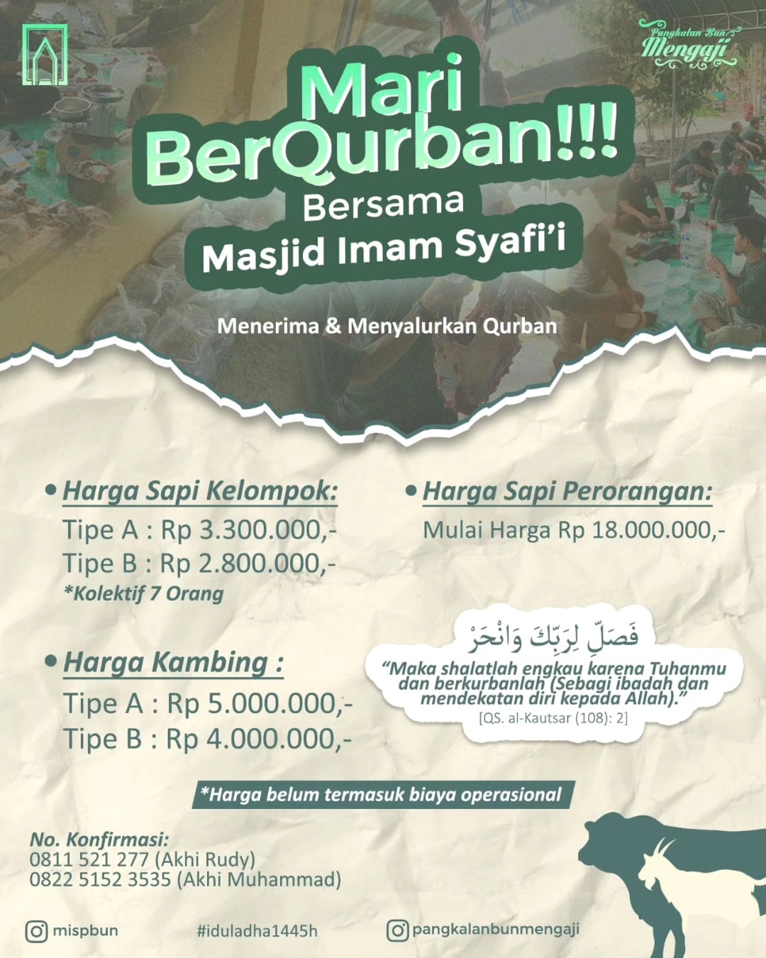 Mari Berqurban Bersama Masjid Imam Syafi’i Pangkalan Bun 1445 H / 2024 M